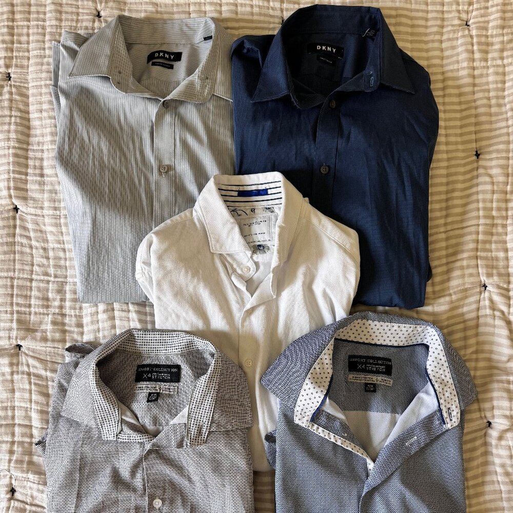 Men’s Dress Shirt Bundle – Size M – DKNY, Report Collection, Denim & Flower